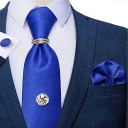 2023 Fashion Men's Tie Set Hanky Cufflink with Tie Tack Silver Ring 8cm Solid Classic Wedding Party Accessories Gravata Gift