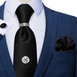 2023 Fashion Men's Tie Set Hanky Cufflink with Tie Tack Silver Ring 8cm Solid Classic Wedding Party Accessories Gravata Gift