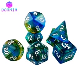 DND Dice RPG Dice Acrylic Dice Multiple Colours Starlight Effect 7 Dice Set Retro Font Style for Board Game DND RPG Accessories