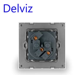 Delviz Tempered Glass Socket, Household 16A Electrical Jack, Square Black Crystal Panel, AC 110V-250V, EU Standard Wall Power So