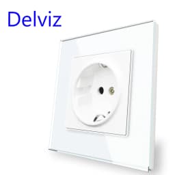 Delviz Tempered Glass Socket, Household 16A Electrical Jack, Square Black Crystal Panel, AC 110V-250V, EU Standard Wall Power So