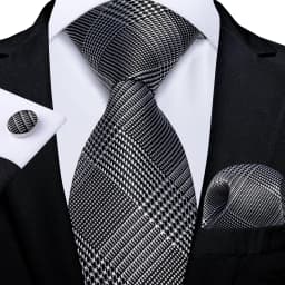 Fashion Classic Striped Plaid Mens Tie Set 8cm Wedding Party Necktie Handkerchief Cufflinks Accessories Gift for Men