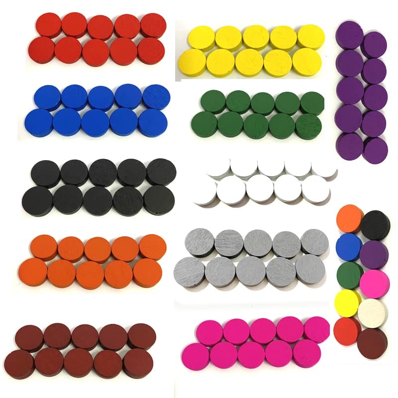 100 Pieces Diameter 15*5 MM Wooden Pawn Game Pieces Colorful Chess For Tokens Board Game/Educational Games Accessories