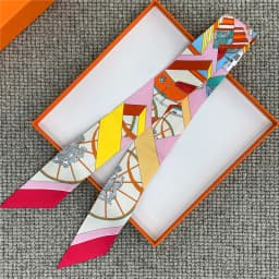 POBING Wheel Print 18m/m Twill Silk Scarves Women Luxury Brand Scarf Bag Ribbons Tie Head Scarf Small Long Skinny Scarf 86*5CM