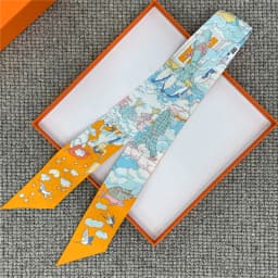 POBING Wheel Print 18m/m Twill Silk Scarves Women Luxury Brand Scarf Bag Ribbons Tie Head Scarf Small Long Skinny Scarf 86*5CM