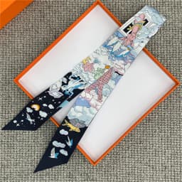POBING Wheel Print 18m/m Twill Silk Scarves Women Luxury Brand Scarf Bag Ribbons Tie Head Scarf Small Long Skinny Scarf 86*5CM