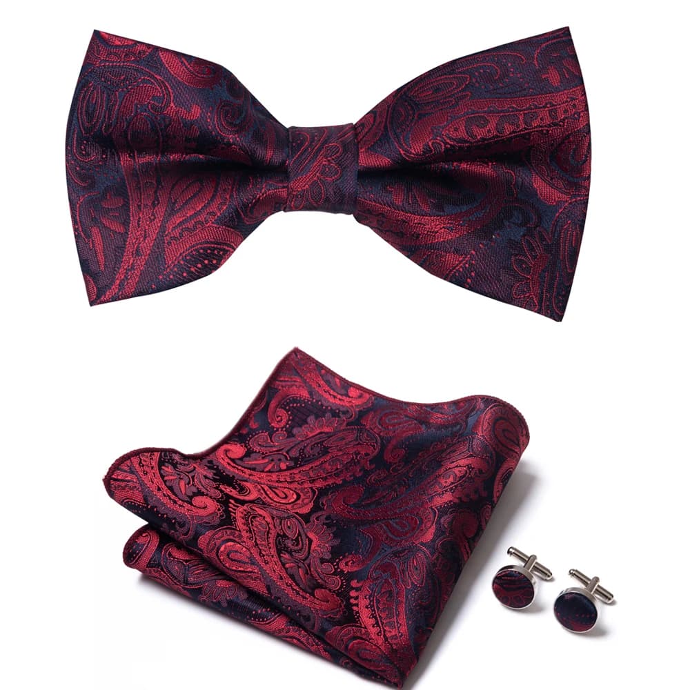 Great Quality Silver Office Butterfly Hanky Cufflink Set Bowtie For Men Geometric Hombre Formal Clothing