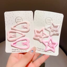 3/6 Pcs/Set New Girls Fashion Coffee Color Geometric Stars Ornament Pink Hair Clips Adult Sweet Hairpins Female Hair Accessories