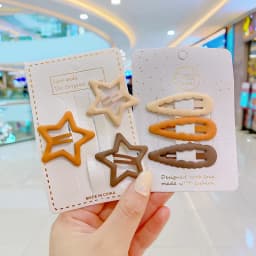 3/6 Pcs/Set New Girls Fashion Coffee Color Geometric Stars Ornament Pink Hair Clips Adult Sweet Hairpins Female Hair Accessories