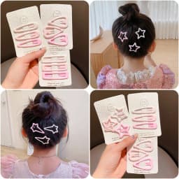 3/6 Pcs/Set New Girls Fashion Coffee Color Geometric Stars Ornament Pink Hair Clips Adult Sweet Hairpins Female Hair Accessories