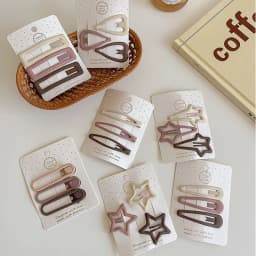 3/6 Pcs/Set New Girls Fashion Coffee Color Geometric Stars Ornament Pink Hair Clips Adult Sweet Hairpins Female Hair Accessories