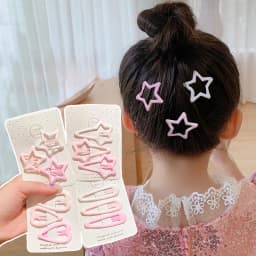 3/6 Pcs/Set New Girls Fashion Coffee Color Geometric Stars Ornament Pink Hair Clips Adult Sweet Hairpins Female Hair Accessories