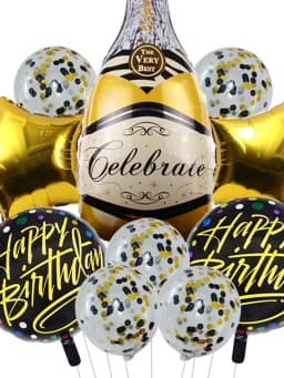 10pcs Gold Champagne Bottle Foil Balloons with Confetti Latex Balloon Wine Bottle Globos Birthday Party Decorations