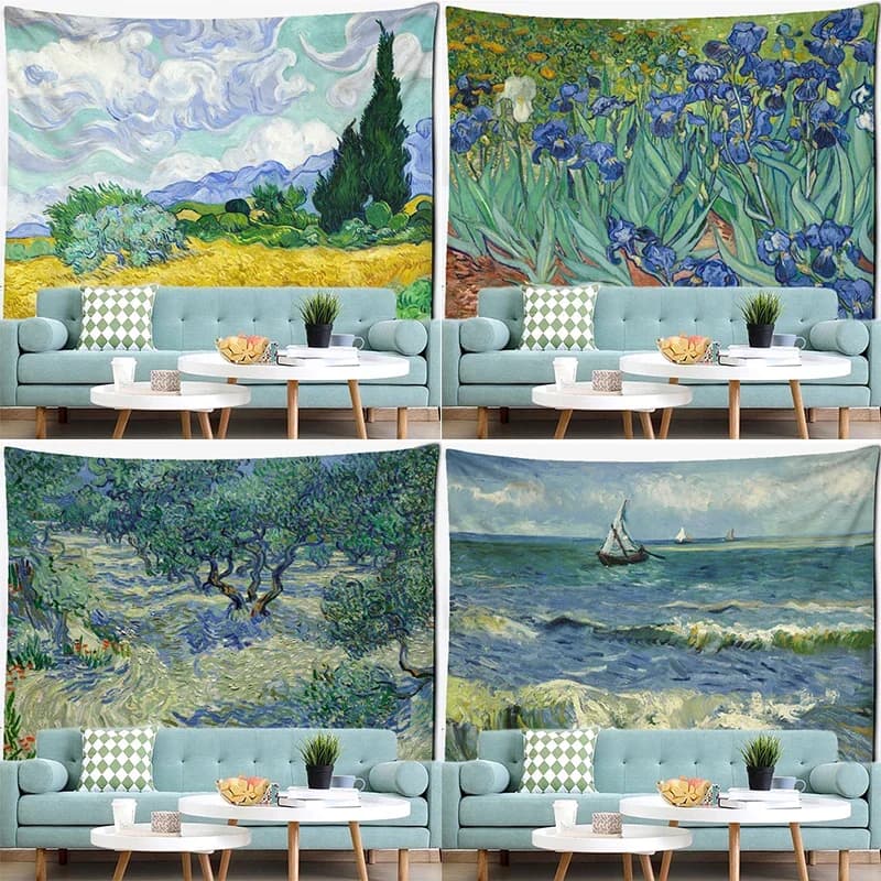 Sea Voyage Oil Painting Tapestry Wall Hanging Van Gogh Art Bedroom Living Room Home