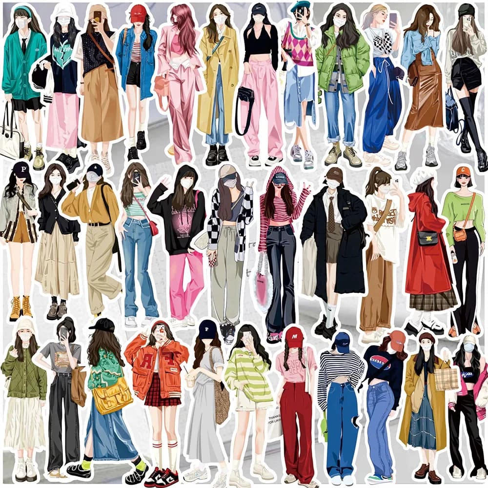 10/30/50Four Seasons Dress Girls Decorative Stickers Cute Fashion Characters Decals Laptop Phone Scrapbook Stationery Sticker
