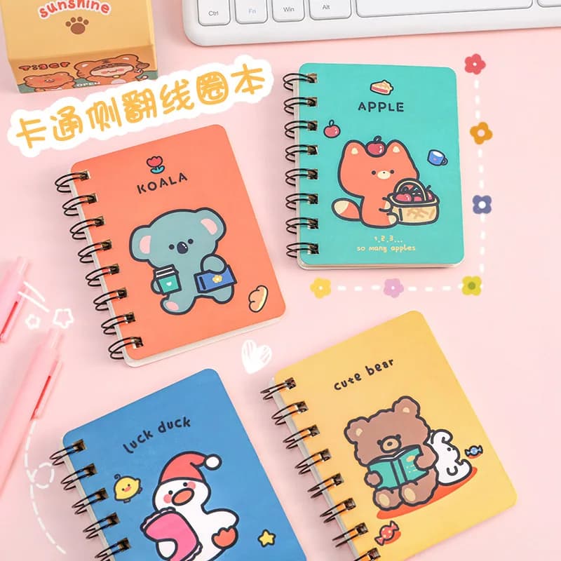 A7 Small Coil Book Travelers Notebook Kawaii Cartoon Students with Mini Blank Notebook Study Office Pocket Notepad