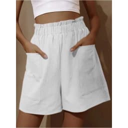 European and American Women's Cotton and Linen Flower Bud High Waist Shorts Fashionable Large Wide Leg Casual Shorts