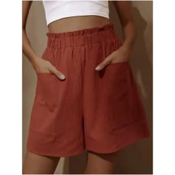 European and American Women's Cotton and Linen Flower Bud High Waist Shorts Fashionable Large Wide Leg Casual Shorts