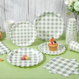New Lace Green Grid Themed Party Tableware, Paper Cups, Plates, Napkins, Tablecloths, Baby Showers, Birthdays, Party Tableware