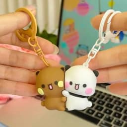 'Cartoon Panda Bubu Dudu Magnetic Keychain Cute Backpack Pendant with Toy Figures Couple Accessories Ideal Fantasy Themed Gift