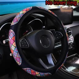 Cow Check-Patterned Sunflower Cherry Blossom Flower Fabric Print Car Without Inner Ring Steering Wheel Cover 38CM Women's