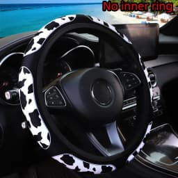 Cow Check-Patterned Sunflower Cherry Blossom Flower Fabric Print Car Without Inner Ring Steering Wheel Cover 38CM Women's