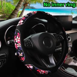 Cow Check-Patterned Sunflower Cherry Blossom Flower Fabric Print Car Without Inner Ring Steering Wheel Cover 38CM Women's