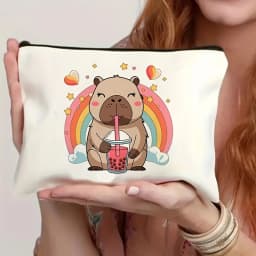 Cute Capybara Bag Print Makeup Bag Lightweight Double-Sided Zipper Pouch Cosmetics Makeup Case for Women Travel Camping Use