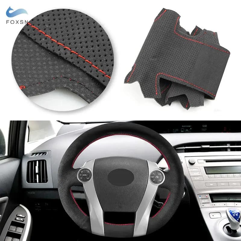 DIY Sewing Suede Leather Cover For Toyota Prius 30 XW30 2009-2015 Prius C US 2012-2017 Car Steering Wheel Cover Trim Accessories