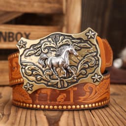 A Western-Buckle PU Belt Suitable for Both Men and Women, A Unique and Retro Brown Belt (With Perforated Nails Included)