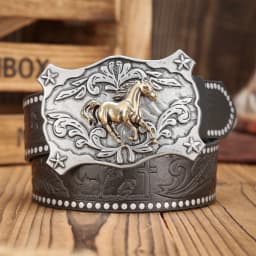A Western-Buckle PU Belt Suitable for Both Men and Women, A Unique and Retro Brown Belt (With Perforated Nails Included)