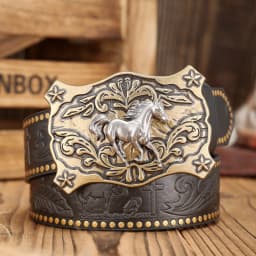 A Western-Buckle PU Belt Suitable for Both Men and Women, A Unique and Retro Brown Belt (With Perforated Nails Included)