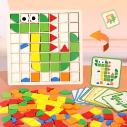 Wooden Montessori 120pcs PuzzleToys Mosaic Color Shapes Sensory Game Early Educational Toy Jigsaw Pattern Blocks for Toddler's