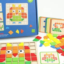 Wooden Montessori 120pcs PuzzleToys Mosaic Color Shapes Sensory Game Early Educational Toy Jigsaw Pattern Blocks for Toddler's