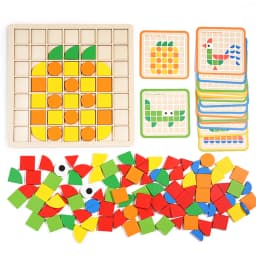 Wooden Montessori 120pcs PuzzleToys Mosaic Color Shapes Sensory Game Early Educational Toy Jigsaw Pattern Blocks for Toddler's
