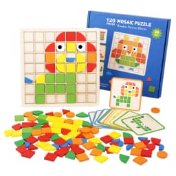 Wooden Montessori 120pcs PuzzleToys Mosaic Color Shapes Sensory Game Early Educational Toy Jigsaw Pattern Blocks for Toddler's