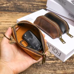 Crazy Horse Leather Coin Purse & Key Case, European-style Multifunctional Zipper Pouch, Top-Grain Cowhide, Unisex