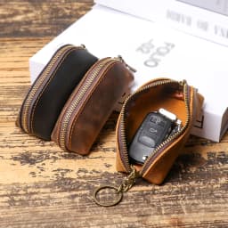 Crazy Horse Leather Coin Purse & Key Case, European-style Multifunctional Zipper Pouch, Top-Grain Cowhide, Unisex