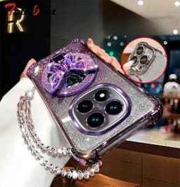 Glitter Butterfly Mirror Crystal Bracelet Case For Xiaomi Redmi Note 15 15C 14 14C 13 13C 12 11 Pro Plus 4G 5G Shockproof Cover