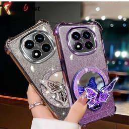 Glitter Butterfly Mirror Crystal Bracelet Case For Xiaomi Redmi Note 15 15C 14 14C 13 13C 12 11 Pro Plus 4G 5G Shockproof Cover