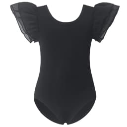 Girls Black Ballet Dance Leotards Ruffle Short Sleeve Gymnastics Outfits Hollow Back Tumbling Bodysuits Practice Costume