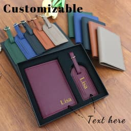 Customized Name Set, Unisex Safiano PU Leather Passport Holder and Luggage Tag Gift Box