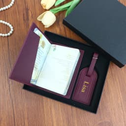 Customized Name Set, Unisex Safiano PU Leather Passport Holder and Luggage Tag Gift Box