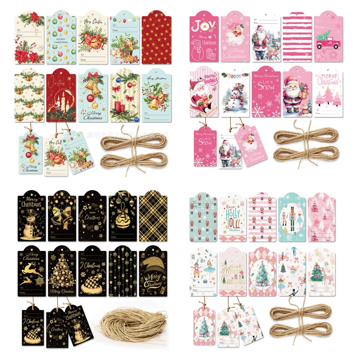 60pcs Christmas Santa Claus Paper Tag with String Nutcracker Gift Packaging Label Box Decoration Card For Xmas Party Supplies