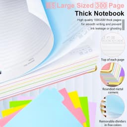 Extra Large Hardcover Spiral Notebook - with Removable Dividers & Tabs, 300 Pages Faux Leather Cover,For School,Office,Planner