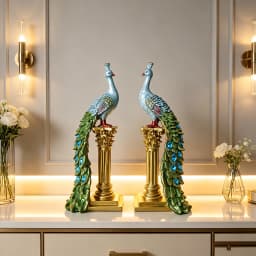 Luxury Couple Peacock Statue Resin Sculpture Gold Column Bird Figurine Home Decor Elegant Living Room Desk Ornament Gift