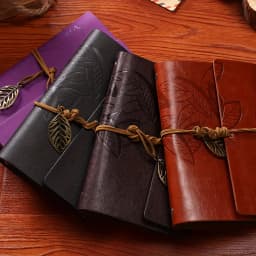 Vintage Leaf Hand Book Faux Leather Notebook - 75 Sheets Kraft Paper Leather Bound Daily Notepad for Lined Paper