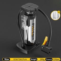 Phoenix 120 PSI Portable Foot Pump, With/Without Gauge, Universal Nozzle for Bikes, E-Bikes, Inflatables