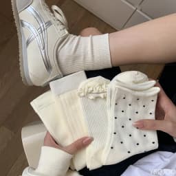 5 Pairs Polka Dot Fungus Edge Sweat Absorbing Breathable Soft Comfortable Casual Socks Women White Mid Tube Cotton Socks