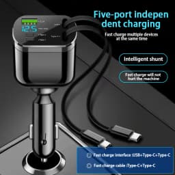 Elough Retractable Car Charger 5 in 1 Fast Charging Car Charger Retractable Cable 2 type c Ports Car Charger Adapter Compatible